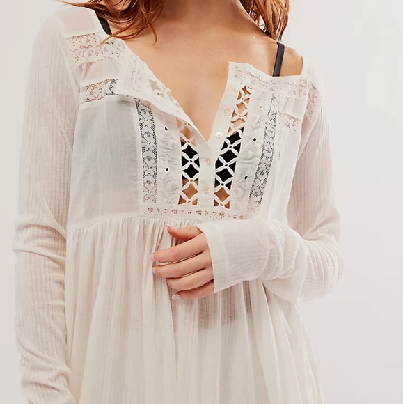 🌴 NWOT, "free people," "Pretty, please lace tunic top/dress 💙💚 - Picture 7 of 16